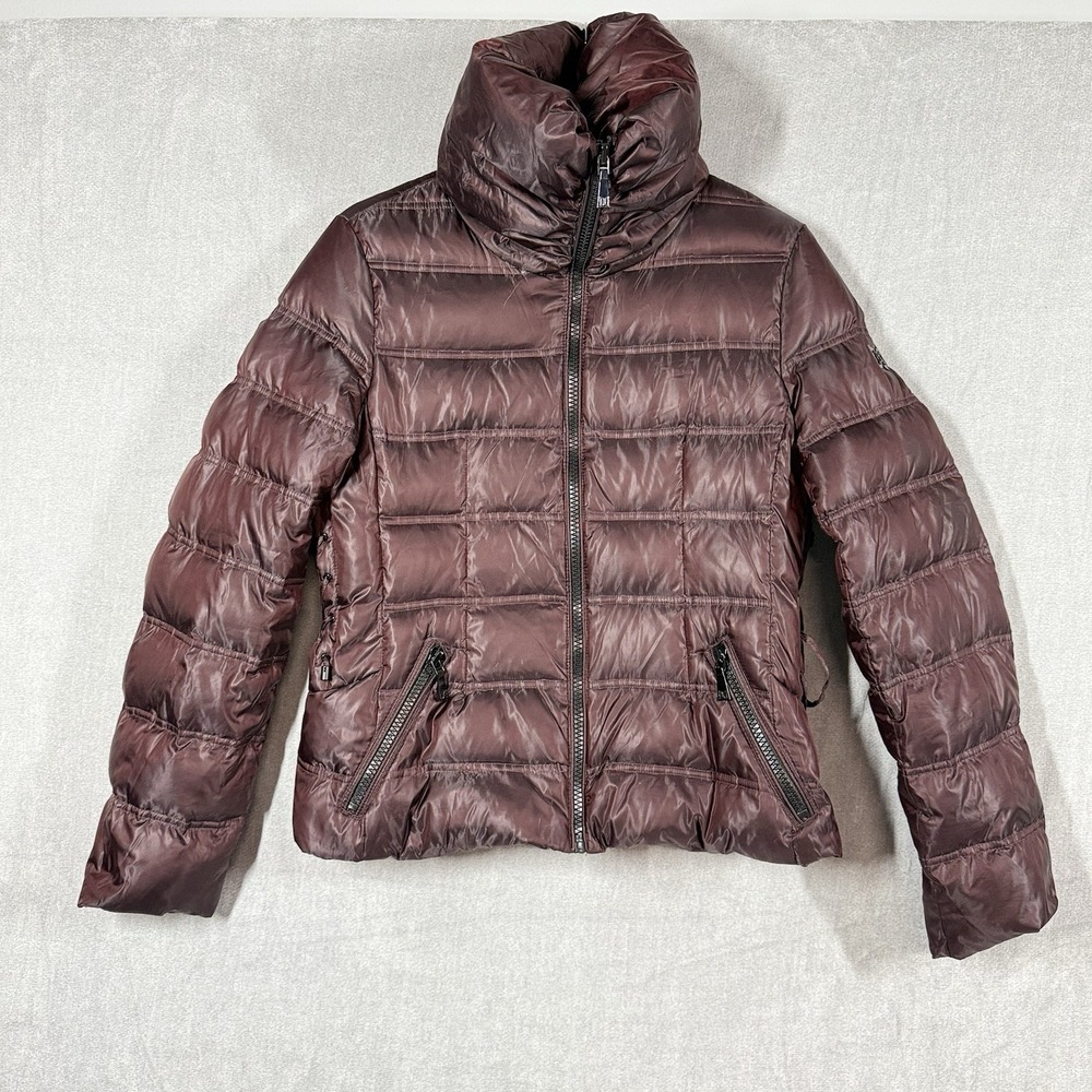 Dawn Levy Mini Down Puffer Jacket Womens Medium‎ Burgundy High Collar Corset